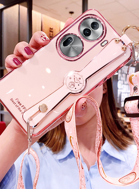 适用opporeno11手机壳reno11pro腕带oppo保护硅胶套5G斜挎挂绳opporeon全包opopreno防摔软壳por女115g可背带