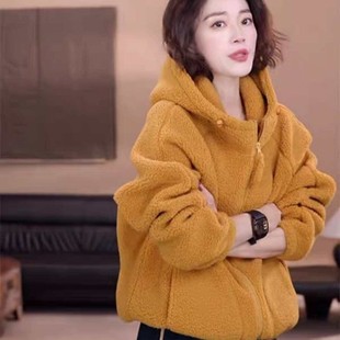 2025冬季新款连帽颗粒绒外套女纯色宽松加厚保暖休闲百搭外套上衣