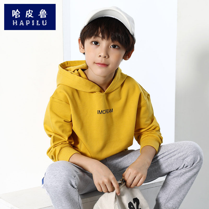 哈皮鲁男童春装2022新款带帽潮上衣洋气大童卫衣12打底衫15岁男孩