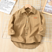 儿童翻领衬衣中大童休闲薄款 男童长袖 2024新款 春秋装 宽松外套 衬衫