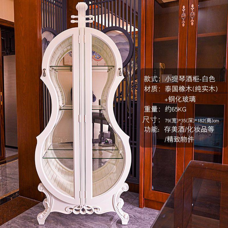 酒柜小提琴实木创意客厅双门玻璃门装饰柜美式乡村展示边柜摆件