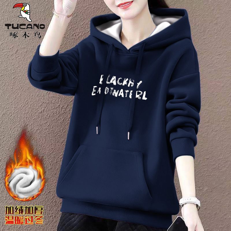 啄木鸟秋冬新款加绒连帽卫衣外套