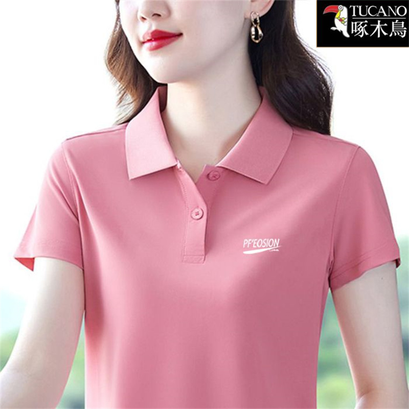 啄木鸟2025年夏季翻领短袖T恤女