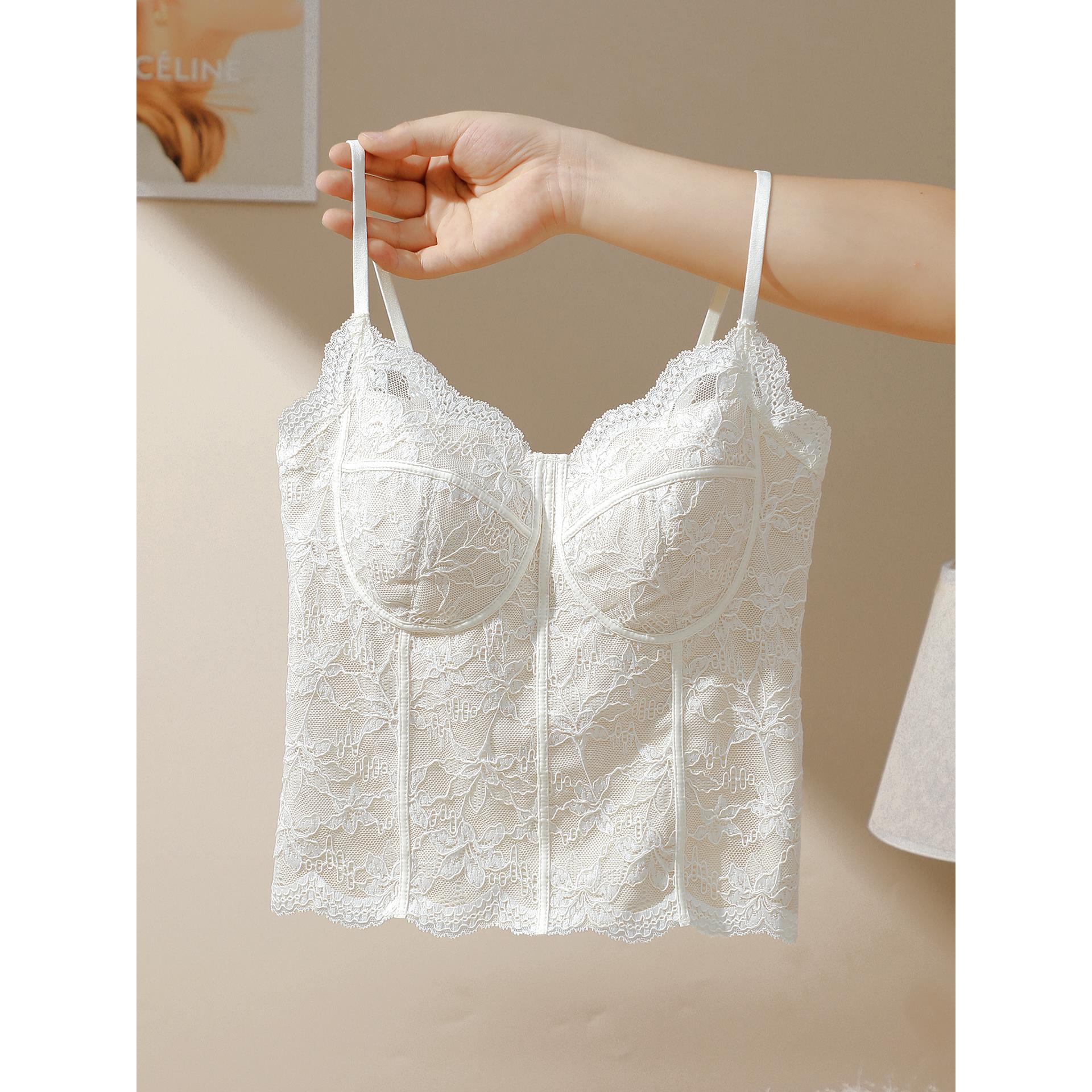 秋冬美背保暖磨毛时尚蕾丝吊带背心女带胸垫内搭外穿修身打底上衣