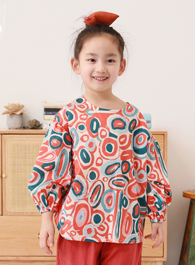 知了童装 秋款女童全棉印花衬衫上衣宽松套头长袖衬衣51590