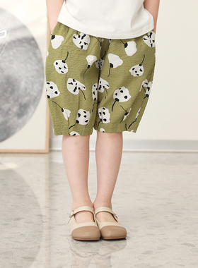 知了童装 女童纯棉休闲印花灯笼裤儿童夏装短裤五分中裤53177