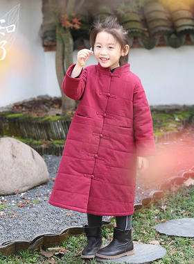 知了童装 秋冬款全棉女童棉服棉衣中长款加厚外套中式棉袄 K1345