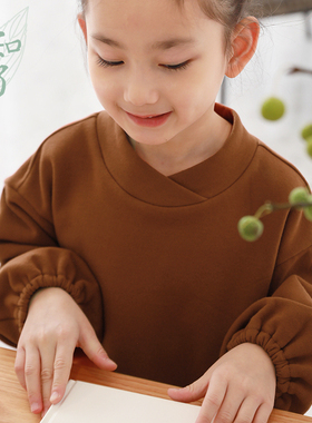 知了童装 秋冬新品女童加厚中长款卫衣儿童套头抓绒衫宽松52218