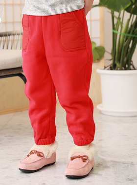 知了童装 秋冬加厚儿童抓绒哈伦裤女童宽松休闲长裤棉裤K2631