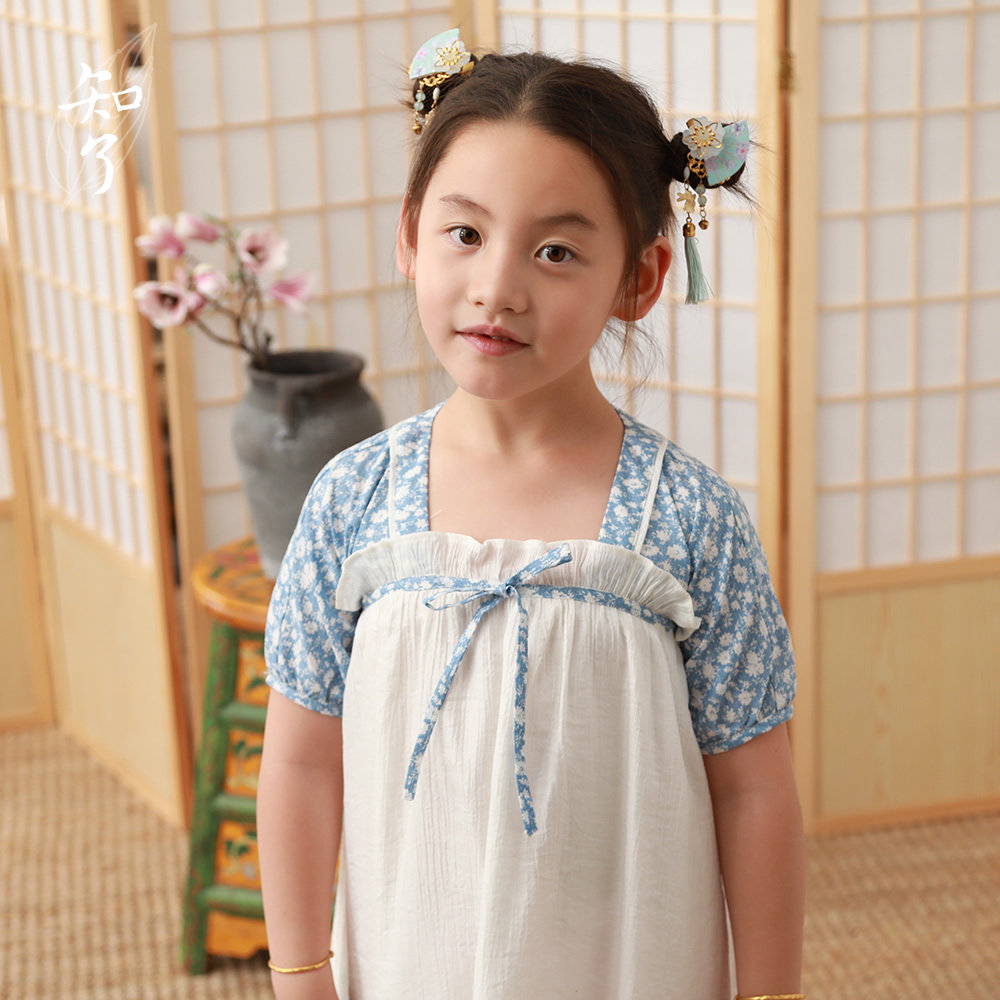 知了童装 儿童中国风汉服齐胸襦裙中式日常古风连衣裙女童k6789