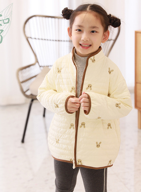 知了童装 儿童轻薄棉服外套秋冬新款童趣小兔子绣花薄棉外套52215
