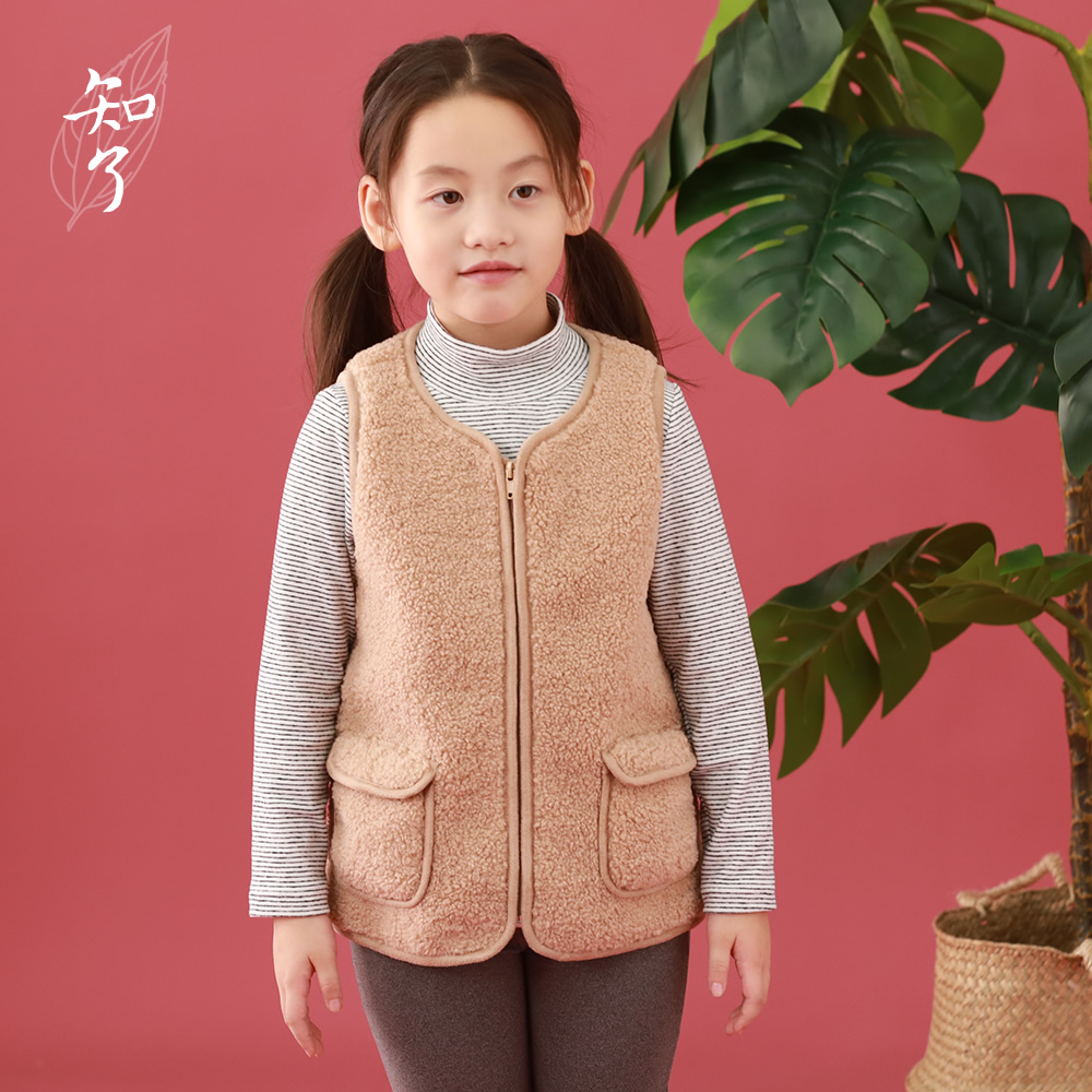 知了中大童复合仿羊羔绒马甲