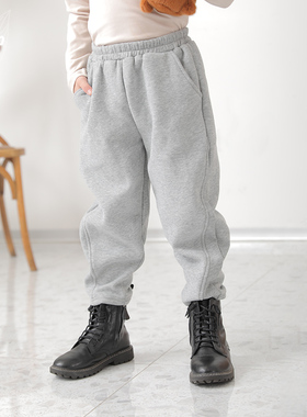 知了童装 复合加绒休闲长裤窄版冬款香蕉裤显瘦阔腿哈伦卫裤53317