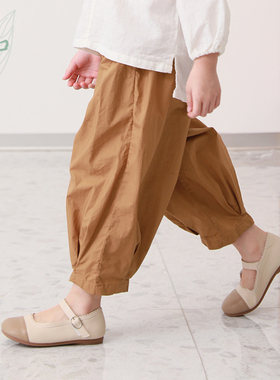 知了童装 秋装全棉宽松萝卜裤女童九分裤阔腿裤薄款52189