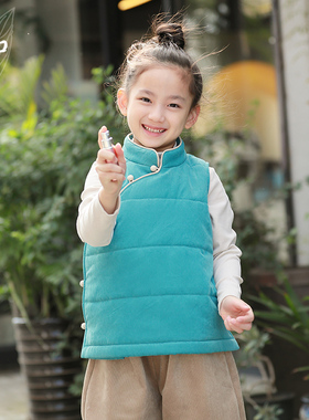 知了童装 秋冬装男童女童中式棉背心中国风加厚唐装马甲外套K2352