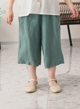 知了童装 夏装女童宽松休闲七分中裤儿童松紧腰阔腿裤大童51553