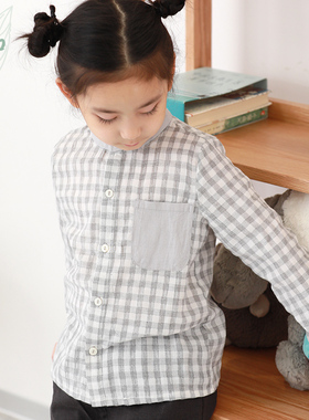 知了童装 秋款文艺男童轻中式长袖格子衬衫棉衬衣儿童上衣K3607