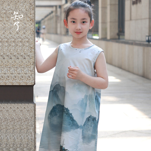 连衣裙宽松全棉国风印花背心裙儿童55365 无袖 知了童装 女童夏季