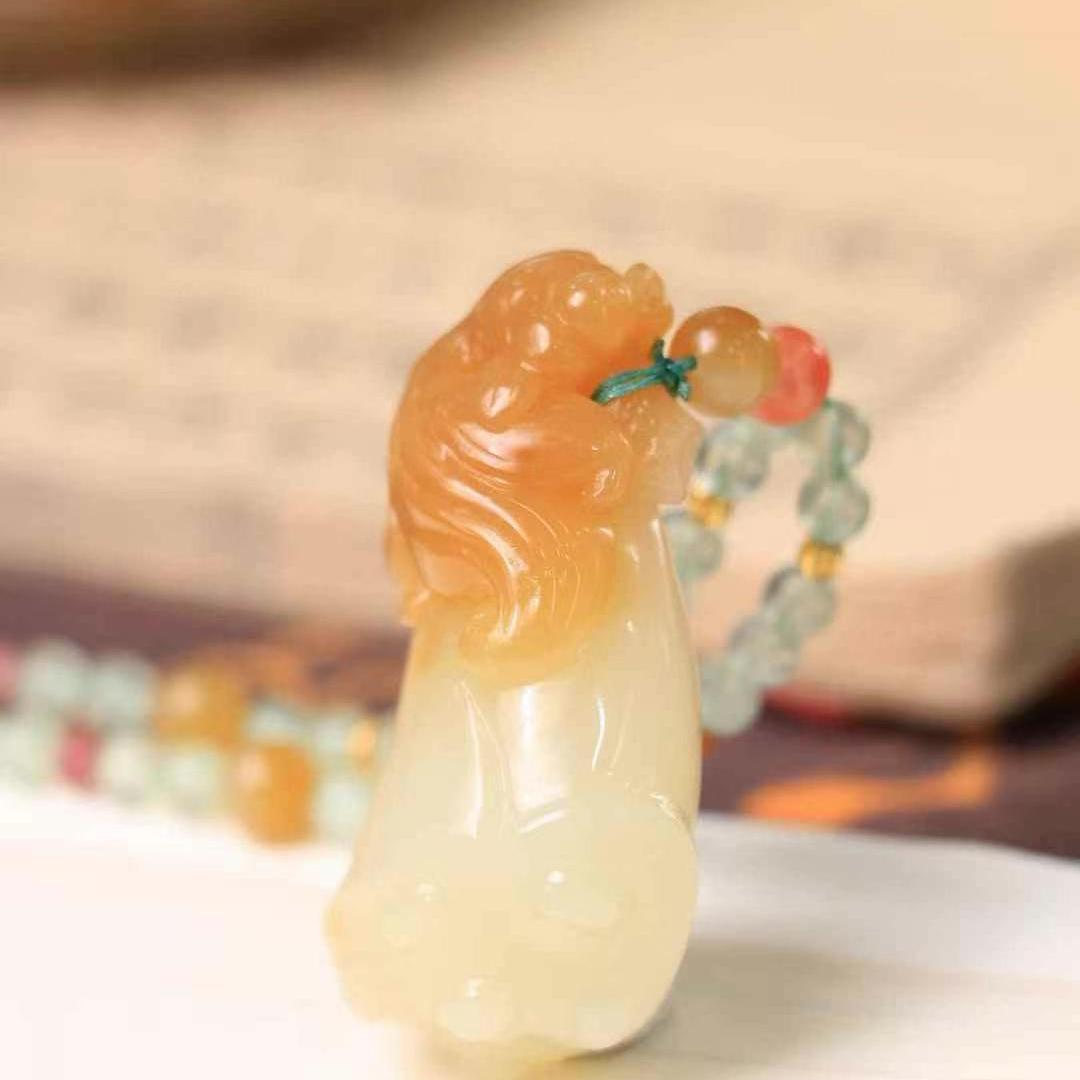 天然和田玉且末糖白玉多子多福