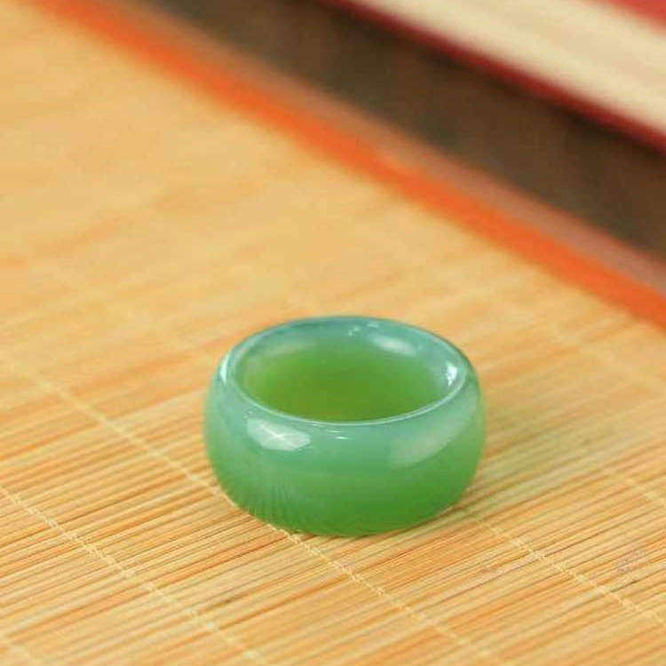 天然和田玉碧玉菠菜绿扳指戒指