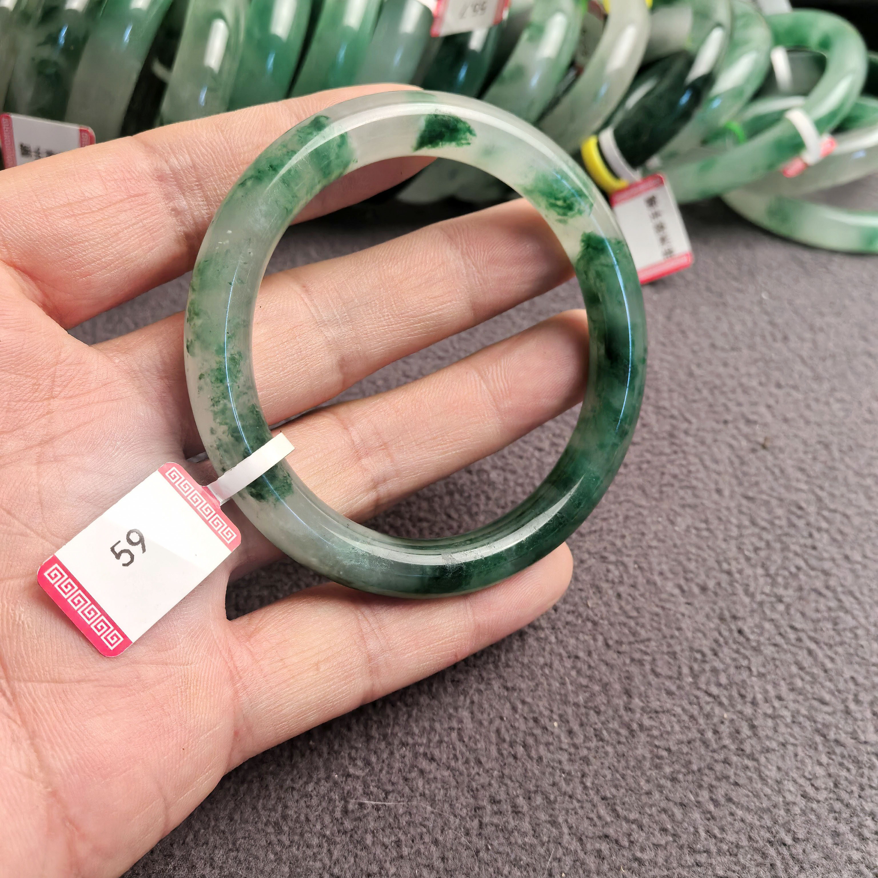 高冰飘绿花正圈翠青玉手镯