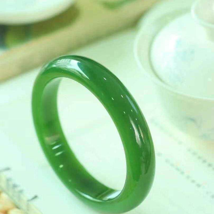 天然和田玉碧玉手镯女款玉石玉器玉镯子附证书内径约58.8mm宽条