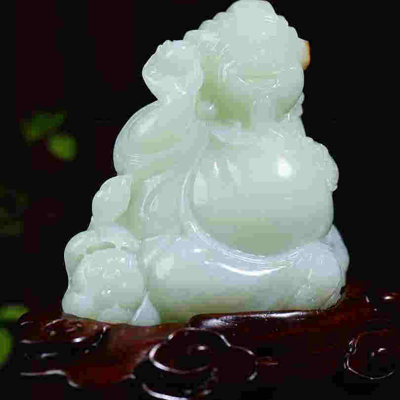 天然和田玉且末糖料财神爷摆件文玩招财件男女款玉石摆件