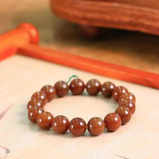 天然和田玉且末糖料手串女款单圈玉石手链糖玉珠子手饰圆珠