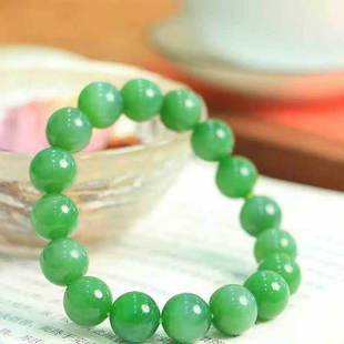 天然和田玉碧玉苹果绿手串12mm男天然玉石细料玉珠子手链女手饰