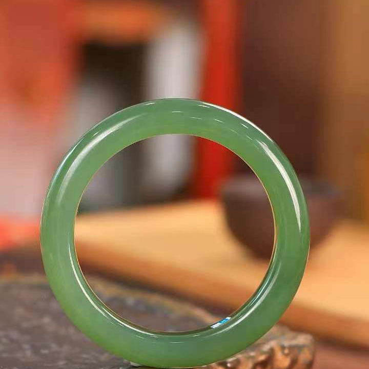 湖水绿和田玉手镯菠菜绿细圆条女款美人条年轻款无黑点一物一证