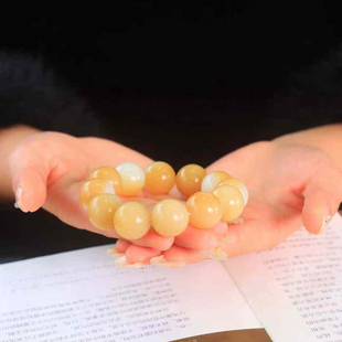 天然新疆且末糖羊脂白玉圆珠手链和田玉籽料单圈男女款玉石手串