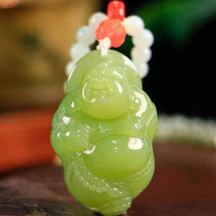 天然和田玉黄口料佛公吊坠男女款玉石挂件项链玉佩玉坠弥勒佛挂件