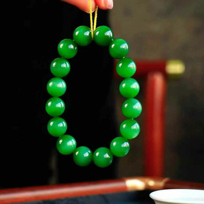 纯天然玉石碧玉手串菠菜绿珠手串