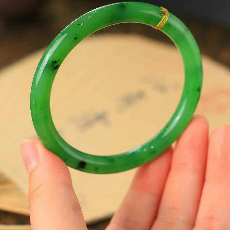天然和田玉碧玉老料菠菜绿手镯56圈口女款玉石镯子送证书美人镯子