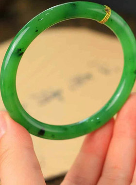 天然和田玉碧玉老料菠菜绿手镯