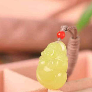 和田玉黄口料佛公吊坠弥勒佛挂件男女款玉石挂件项链玉佩送证书