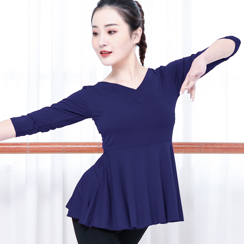 广场舞跳舞上衣莫代尔舞蹈V领新款专用练功服夏季短袖健身上装女