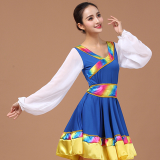 连衣裙成人演出服藏族新款舞蹈短裙套装民族风女连衣裙夏季广场舞