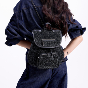 【杨超越同款】INJOYLIFE游牧小背包磨绒丹宁 链条双肩包小众通勤