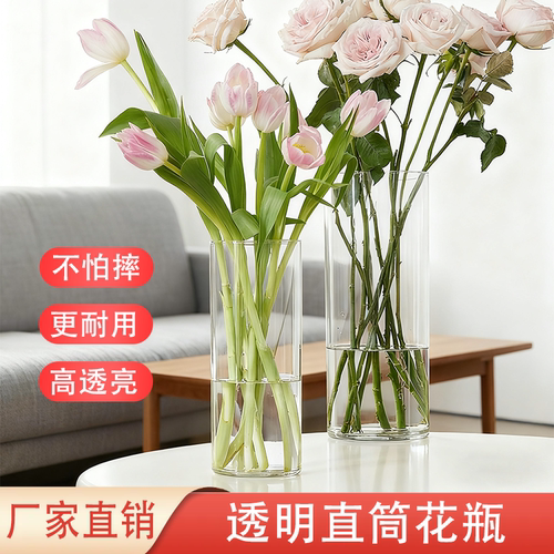 醒花桶防摔水培富贵竹装饰插花客厅摆件轻奢简约感亚克力透明花瓶