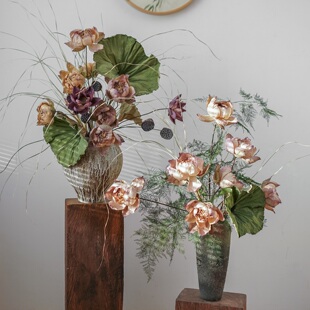 永生文竹千瓣荷花套装中式禅意摆件天然高级感装饰轻奢客厅样板间