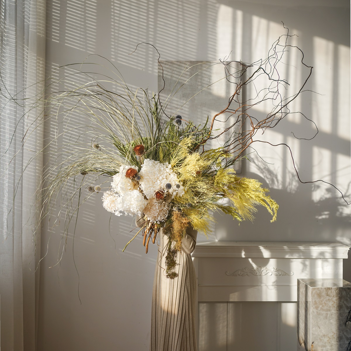 新品金龙柳黄金佛塔套装花束天然干花家居橱窗精品摆件法式自然风