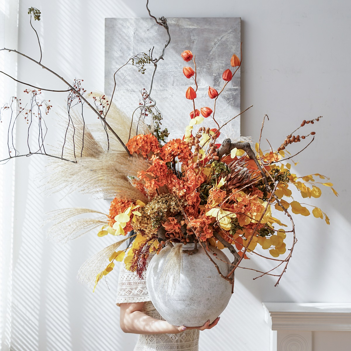 秋色帝王绣球花束天然手工创意插花客厅室内家居装饰花艺软装饰品