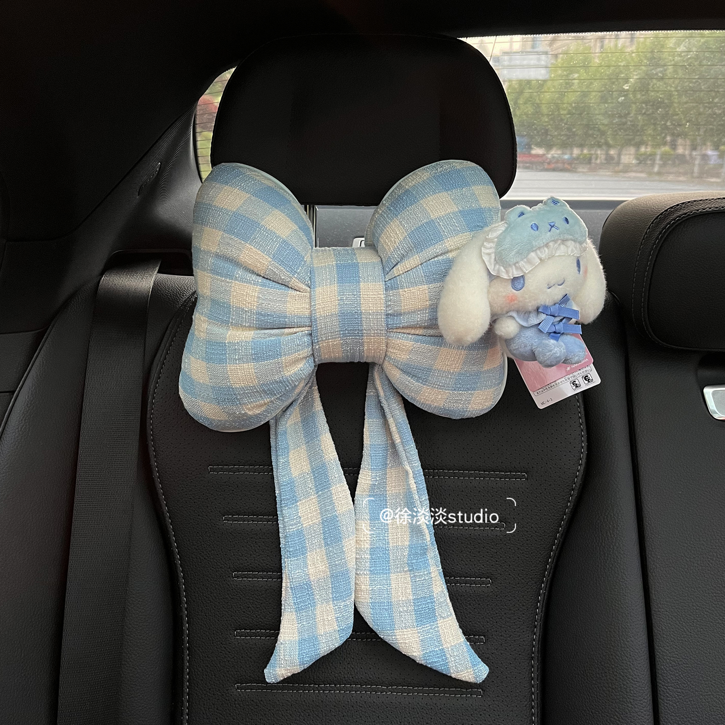 眼罩大耳狗汽车头枕护颈枕蝴蝶结车用靠枕四季通用车载座椅枕头