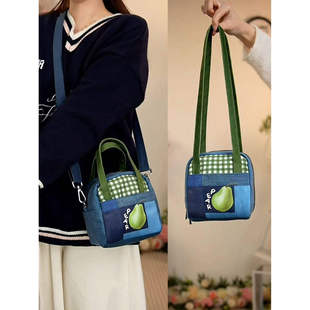 日本代购 包 GP拼布鸭梨斜挎方糖包印花卡通水桶包女单肩斜挎时尚