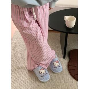 日本代购GP豹纹Hello Kitty棉拖鞋女冬学生可爱保暖室内毛毛拖鞋