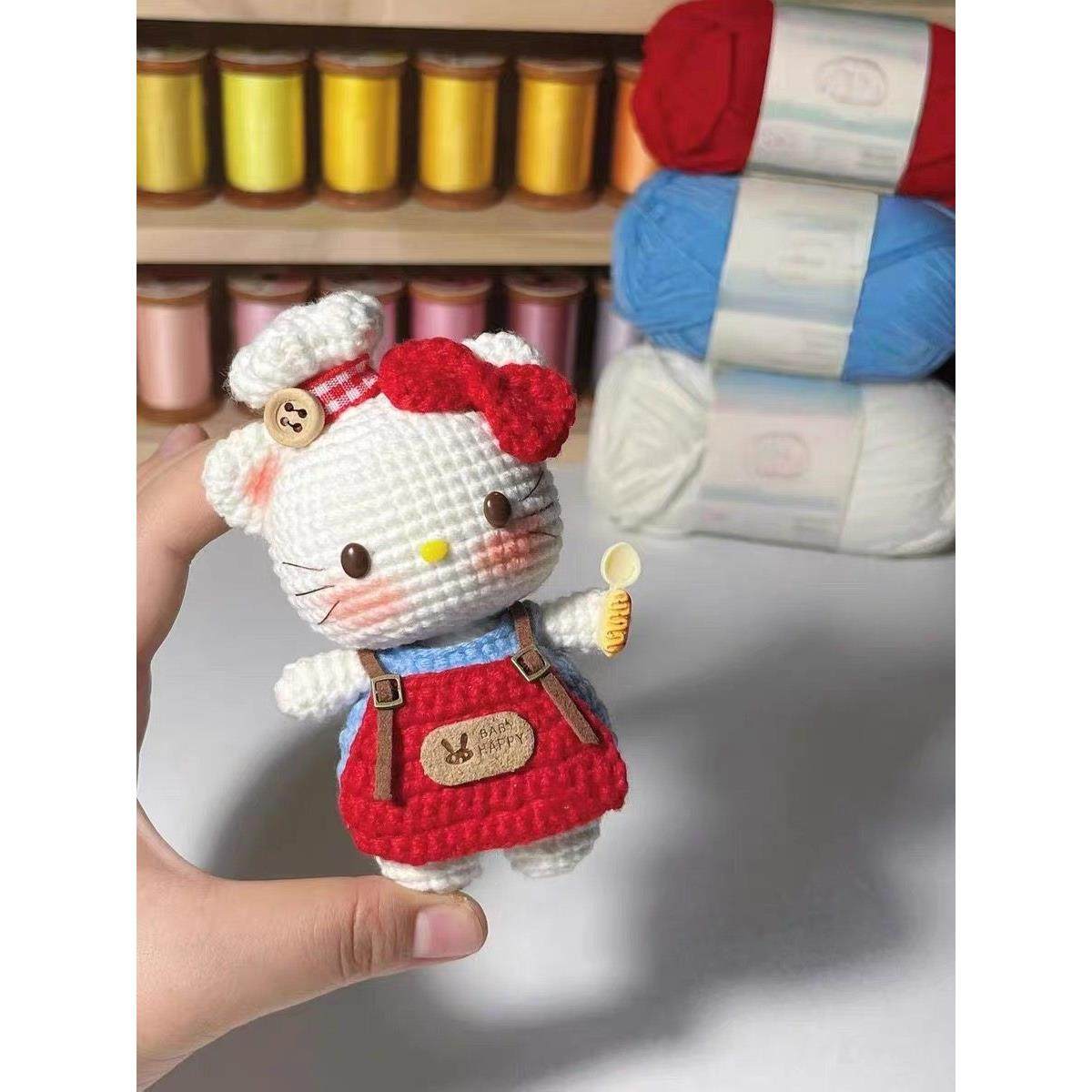 日本代购手工钩织毛线可爱厨师kitty猫挂件钥匙扣创意礼物送朋友