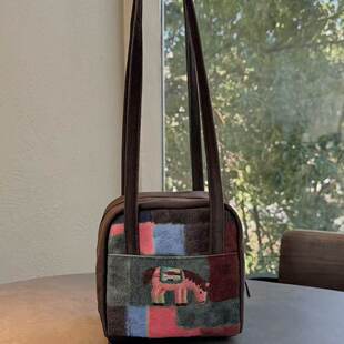 日本代购GP拼接粉马方糖吐司面包印花拼布单肩包卡通潮流上班包女