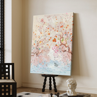 小众艺术柿柿如意装 饰画客厅象肌理画玄关抽象手绘油画奶油风挂画