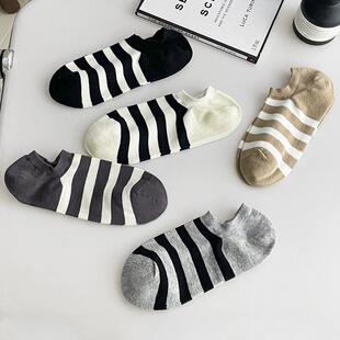 袜子男士短袜船袜秋冬季防臭吸汗棉袜男袜黑白条纹浅口低帮运动袜